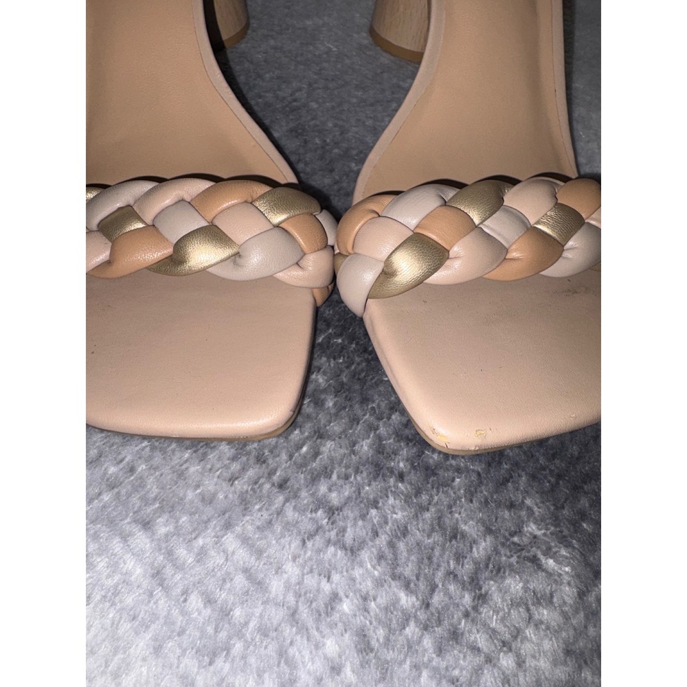 A New Day Womens Braided Block Heel Slide Sandals Tan Gold Square Toe Size 9 - Picture 5 of 8